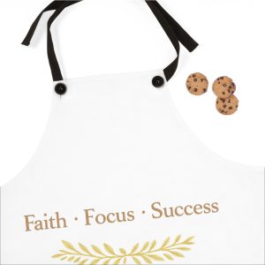 Faith • Focus • Success Inspirational Kitchen Apron – Elegant White Apron for Everyday Cooking & Gifting