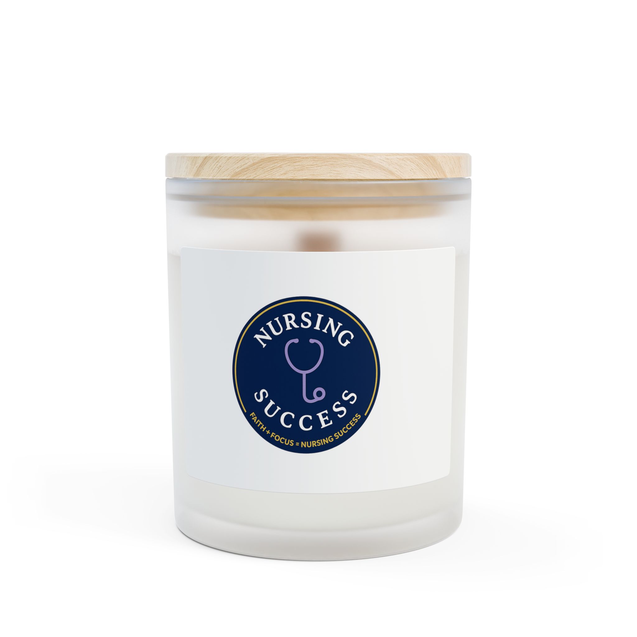 Nursing for Success Frosted Glass Candle – Faith. Focus. Nursing Success.